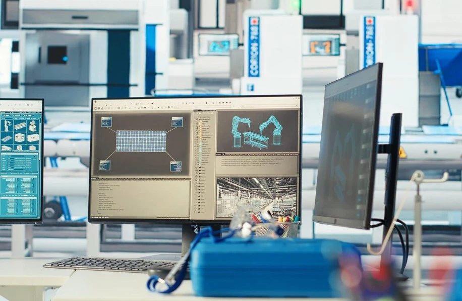 Moderne 3D CAD Software Arbeitsplatz in deutschem Unternehmen mit CAD-Workstation