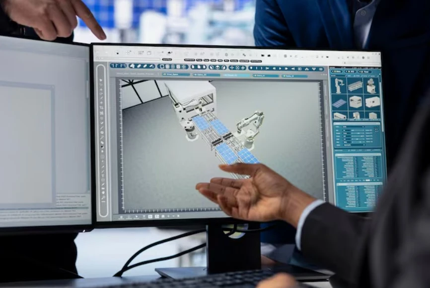 Moderne 3D CAD Software Arbeitsplatz in deutschem Unternehmen mit CAD-Workstation