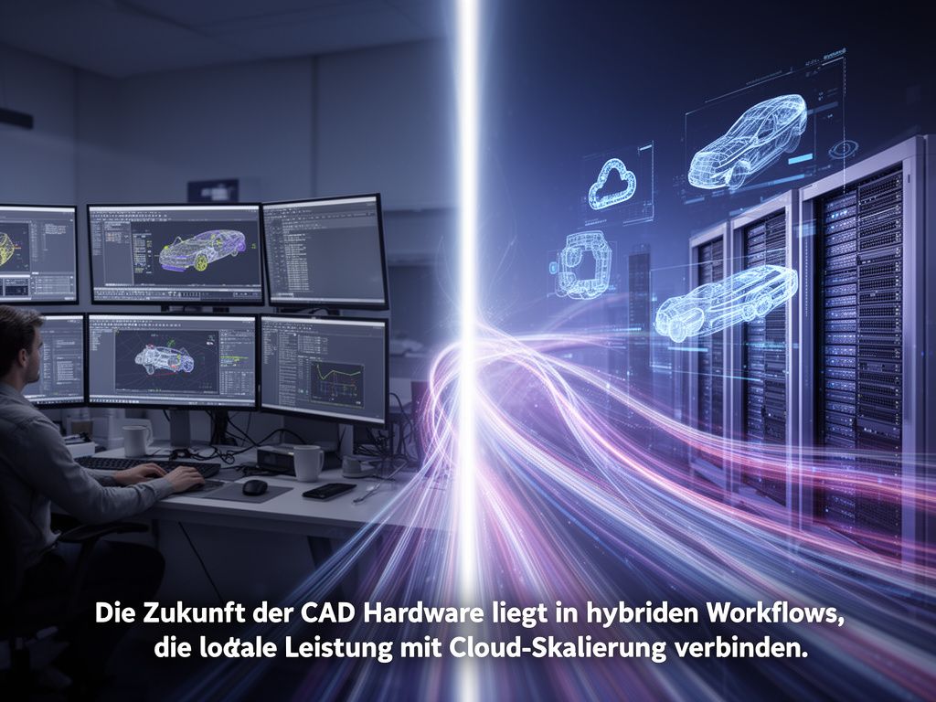 Konzeptvisualisierung eines hybriden CAD-Workflows zwischen lokaler Workstation und Cloud-Computing