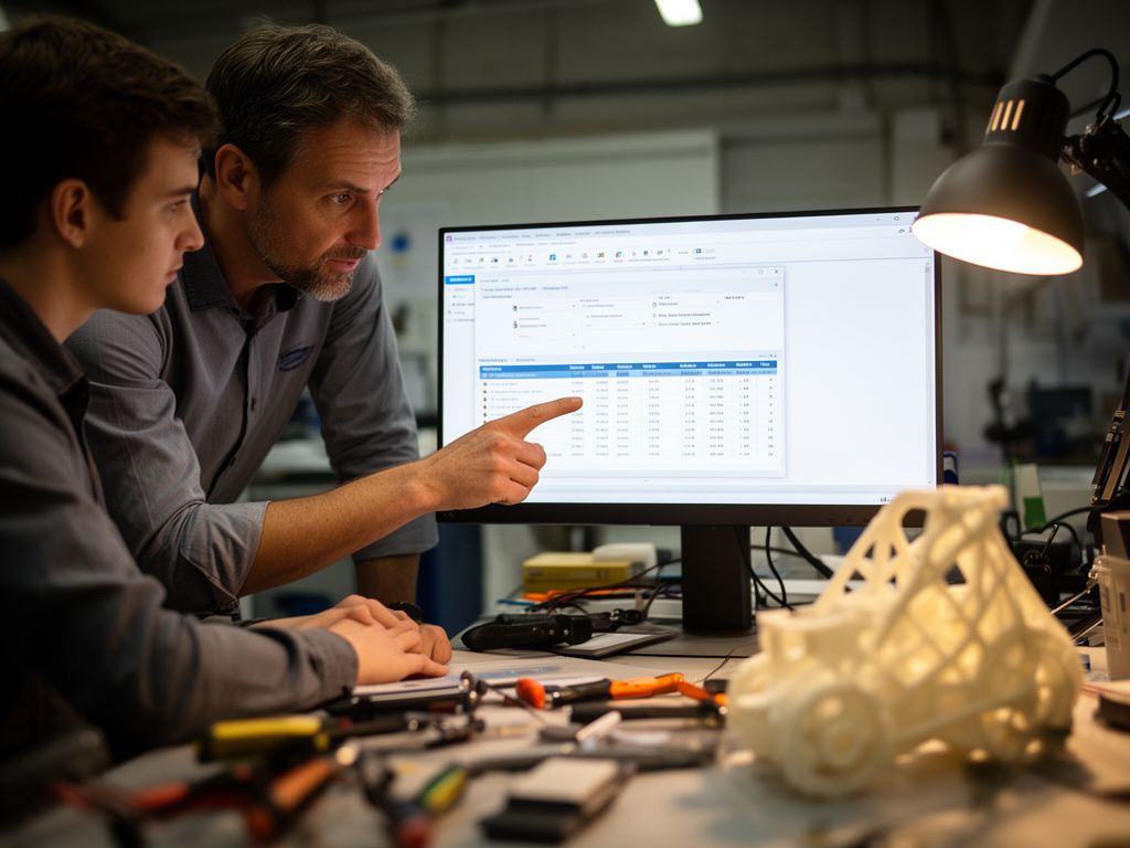 Erfahrener Ingenieur führt Kollegen in die Nutzung eines CAD Versionskontroll-Systems ein