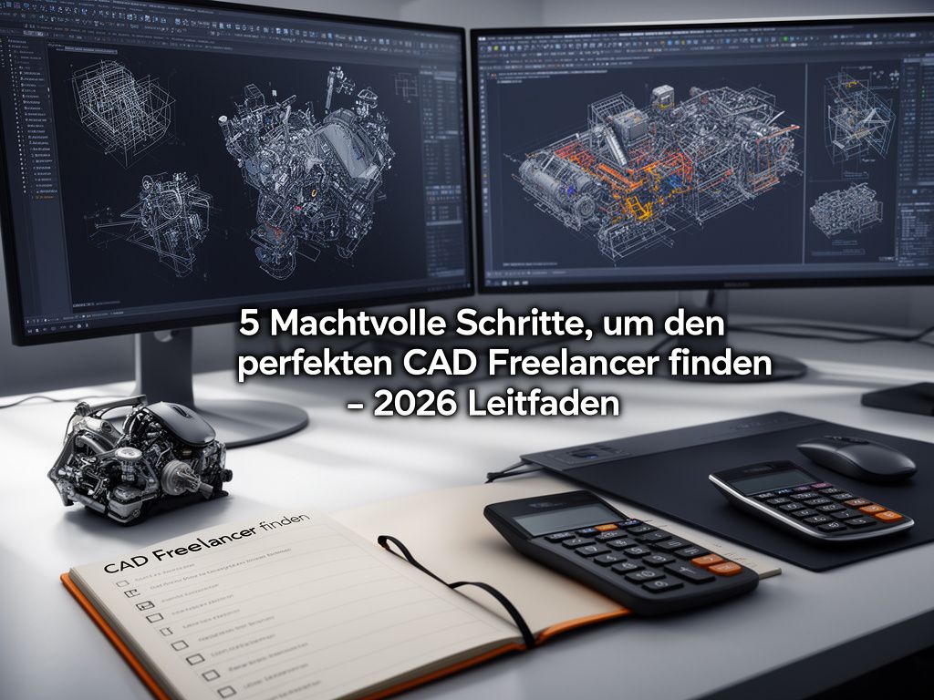 Professionelle CAD Freelancer finden Arbeitsplatz mit Monitoren und Checkliste für CAD-Projekte