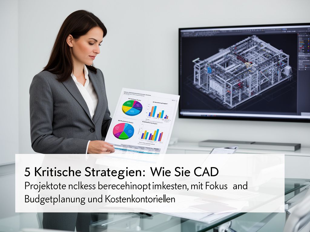 Eine Projektmanagerin analysiert CAD Projektkosten und Budgetplanung in einem modernen Büro