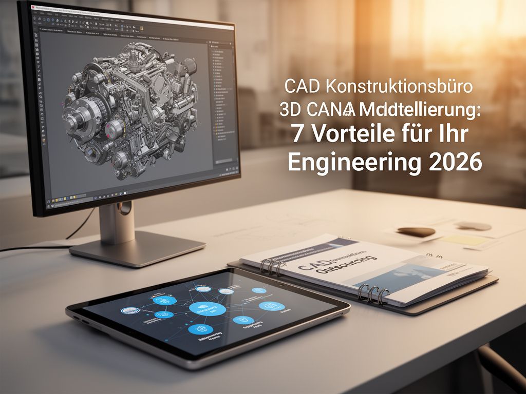 CAD Konstruktionsbüro Outsourcing – Moderner Arbeitsplatz mit 3D CAD Modellierung und vernetzten Arbeitsabläufen