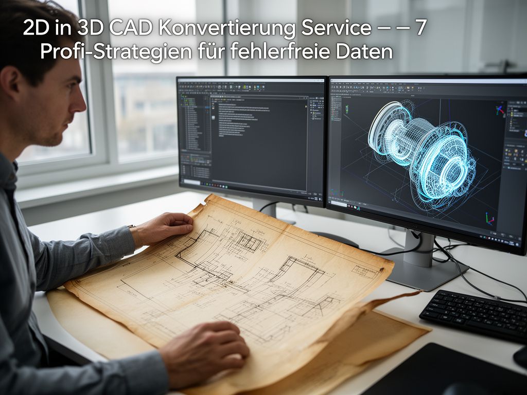 2D in 3D CAD Konvertierung Service mit professioneller Digitalisierung technischer Zeichnungen im modernen Büro