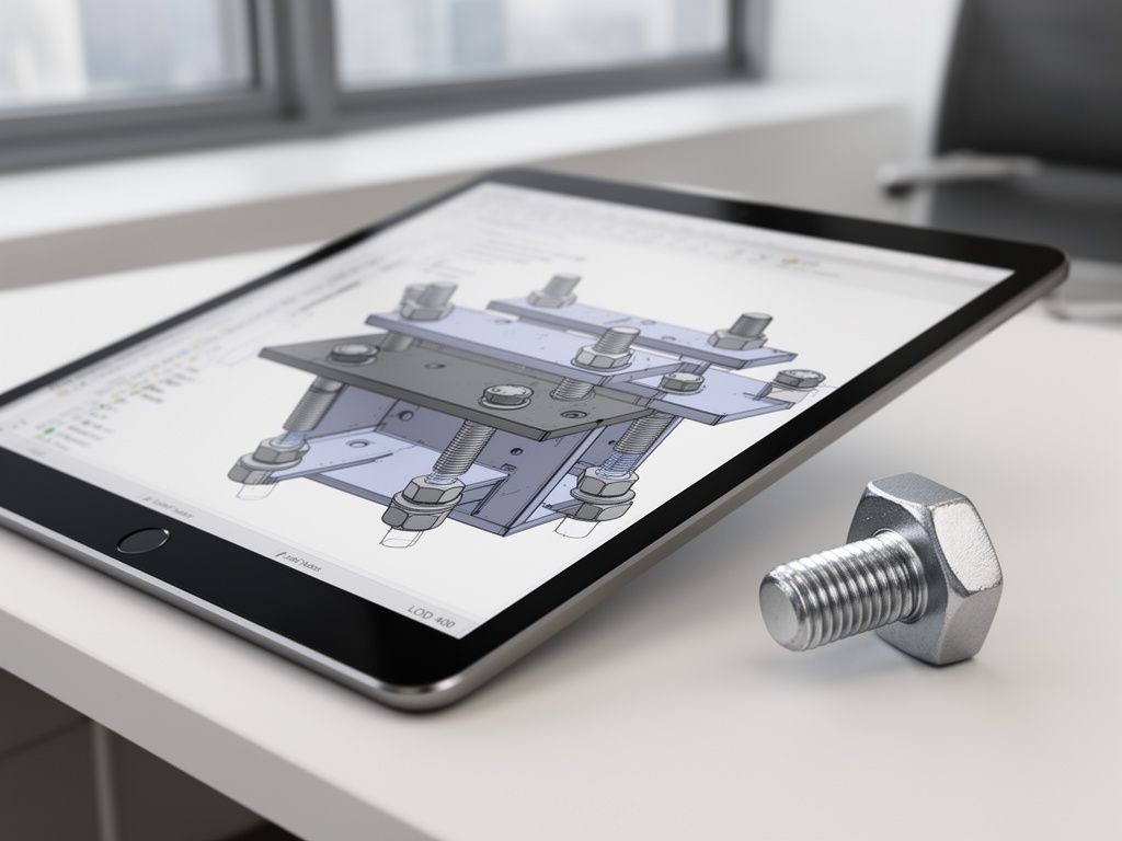 BIM Modellierung LOD 400 Detailansicht einer Stahlverbindung auf Tablet